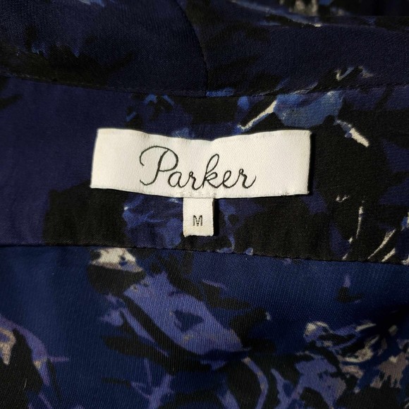 Parker Dresses size Medium Blue Floral Long Sleeve Knee Length Silk Dress AS IS - Picture 9 of 10